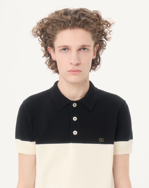 Valentino - Valentino Wool Polo Shirt With Vlogo - Butter/black - Man - Knitwear