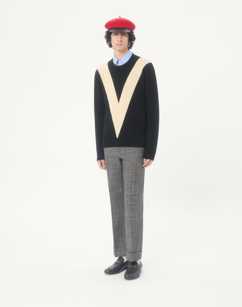 Valentino Wool Jumper With Inlaid V Man Black/Butter S