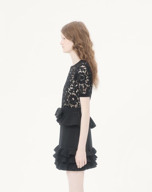 Valentino - Cotton And Lace Top - Black - Woman - Knitwear