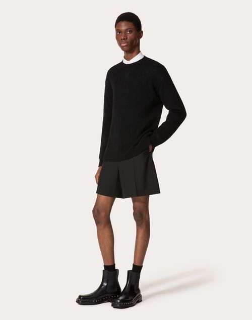 Valentino - Cashmere Crewneck Sweater With Stud - Black - Man - Knitwear