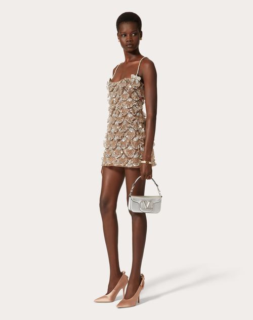 Valentino - Tulle Illusione Embroidered Short Dress - Light Camel/silver - Woman - Partywear