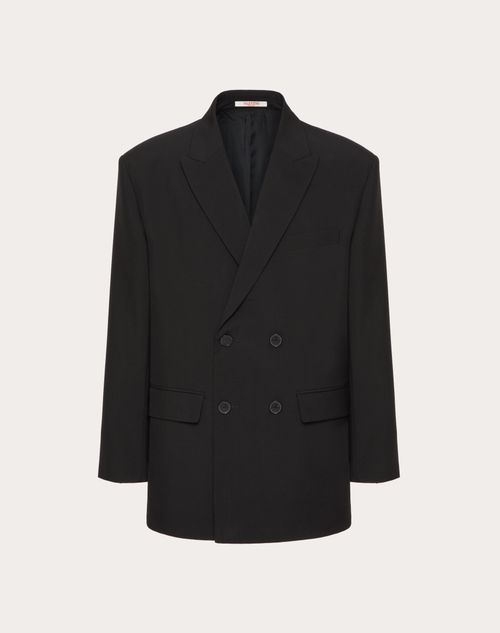 Valentino - Chaqueta De Lana Cruzada Con Etiqueta De Sastrería De Maison Valentino - Negro - Hombre - Abrigos Y Blazers