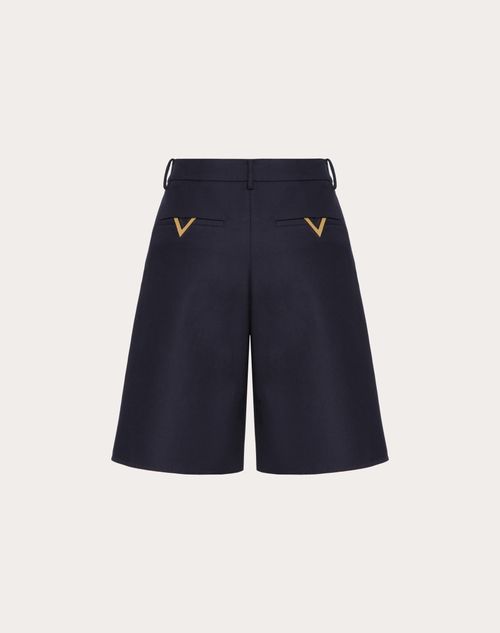 Valentino - Bermuda En Light Double Splittable Gabardine - Bleu Marine - Femme - Shorts Et Pantalons