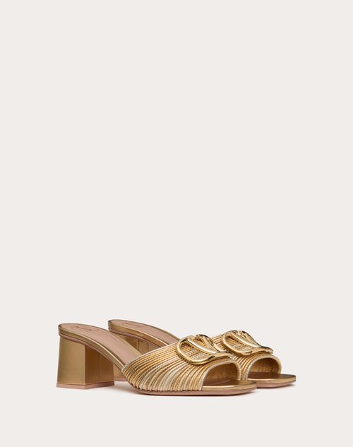 Valentino Garavani - Mules Avec Élément Vlogo Signature En Métal Et Broderie Cornely, Talon : 60 mm - Or - Femme - Sandales