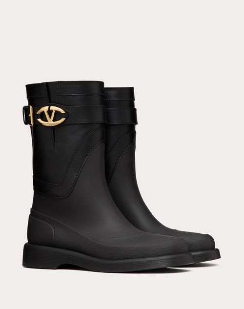 Valentino Garavani - Vlogo The Bold Edition Boot In Rubber And Calfskin 35mm - Black - Woman - Boots