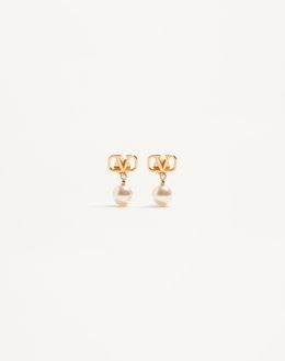 Orecchini Vlogo Signature Con Perle Swarovski® per Donna in Oro/crema | Valentino IT