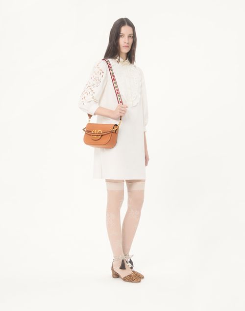 Valentino Garavani - Valentino Garavani Alltime Shoulder Bag In Grainy Calfskin With Cherryfic Embroidered Ribbon Shoulder Strap. - Almond - Woman - Shoulder Bags