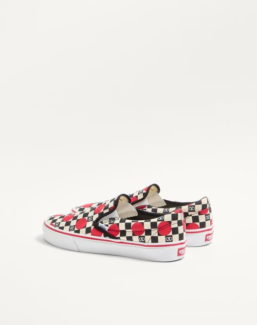 Valentino Garavani - Valentino Garavani And Vans Fabric Slip-on Trainer With Vlogo Checkerboard Print And Polka Dot Detail - Butter/black/rouge Pur - Man - Trainers