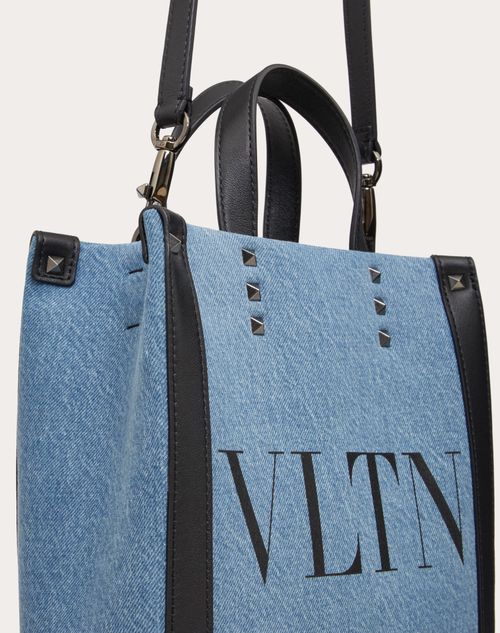 Mini Vltn Denim Shopper for Man in Denim/black | Valentino US Mini Vltn Denim Shopper for Man in Denim/black | Valentino US