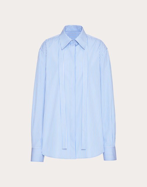 Valentino - Classic Stripe Popeline Shirt - Azure - Woman - Shirts And Tops