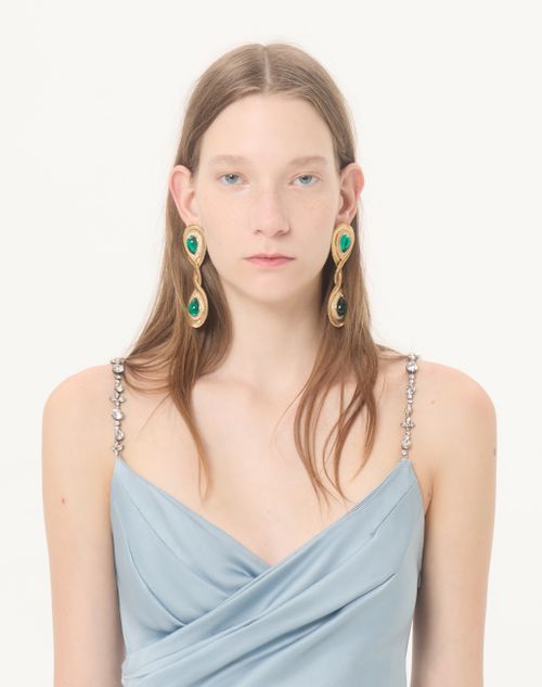 Valentino - Long Dress In Embroidered Cady Satin - Azure/silver - Woman - Ready To Wear