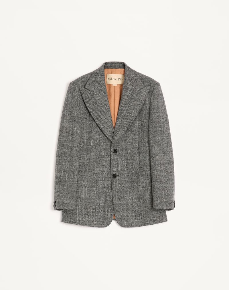 Veste Droite Laine Mouliné Blanc/Noir — Valentino