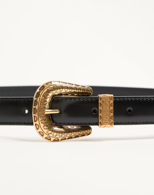 Valentino Garavani - VLOGO SIGNATURE BRUSHED CALFSKIN BELT 20 MM - Black - Man - Belts