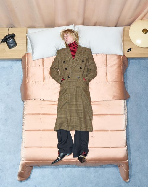 Valentino - Valentino Double-breasted Wool Coat With Glen Plaid Pattern - Camel/black - Man - Coats And Blazers
