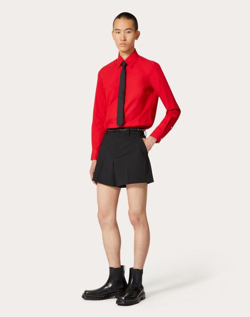 Valentino - Heavy Cotton Poplin Long Sleeve Shirt - Red - Man - Shelf - Mrtw Black Tie