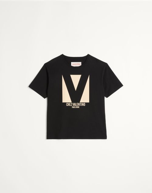 Valentino - Cotton T-shirt With Chez Valentino Print - Black - Man - T-shirts And Sweatshirts