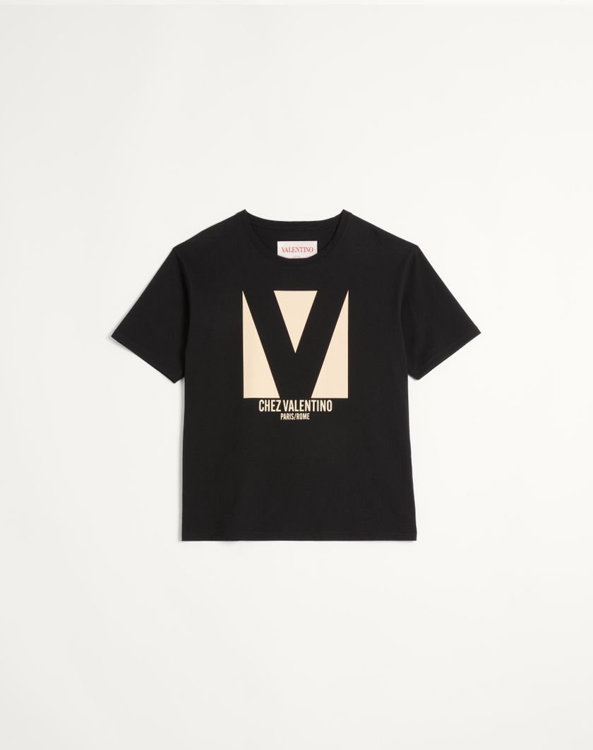 Valentino Handbags T-shirt In Cotone Con Stampa Chez Valentino per Uomo in Nero | Valentino IT