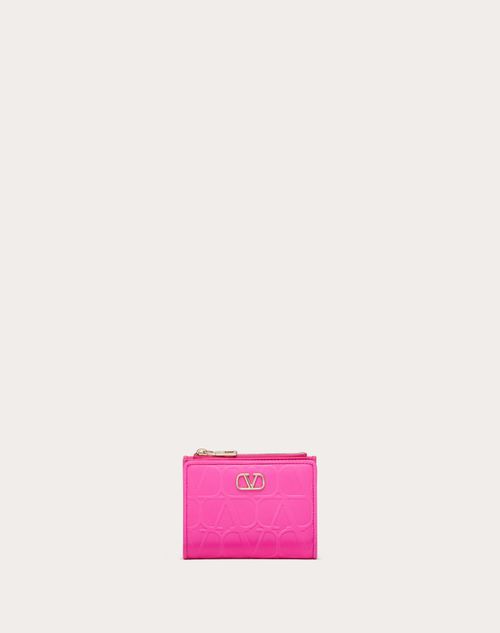 Valentino Garavani - Valentino Garavani Leather Toile Iconographe Wallet In Calfskin - Pink Pp - Woman - Wallets And Small Leather Goods
