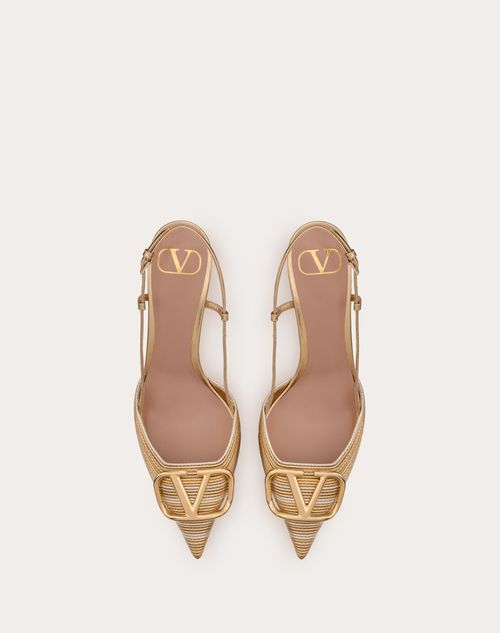 Vlogo Signature Metallic Slingback Pumps With Cornely Embroidery 80mm for Woman in Gold Valentino US