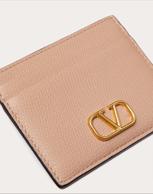 V Logo Grained Leather Card Holder