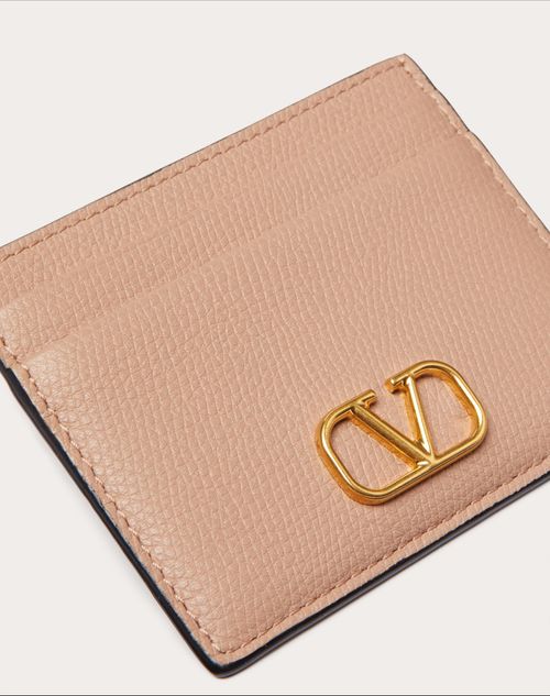 Valentino Garavani - Kartenetui Vlogo Signature Aus Genarbtem Kalbsleder - Rose Cannelle - Frau - Wallets & Cardcases - Accessories