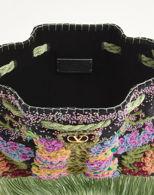 Valentino Garavani - Valentino Garavani Nellcôte Alice Embroidered Bag With Fringes - Black/multicolor - Woman - Shoulder Bags
