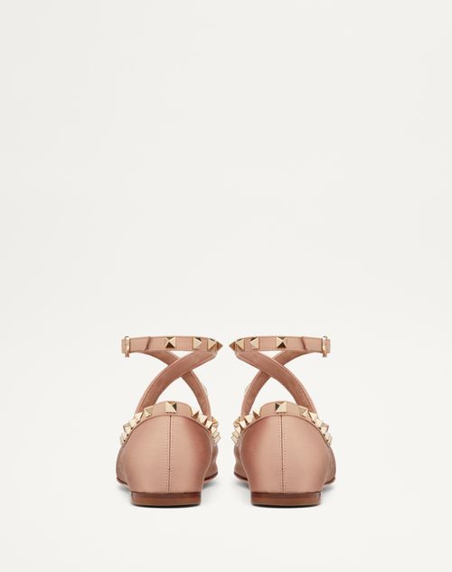 Pink Rockstud leather-trim satin ballet flats, Valentino Garavani