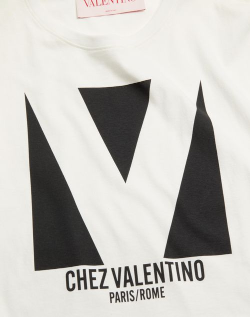 Valentino - Cotton T-shirt With Chez Valentino Print - Ivory - Man - T-shirts And Sweatshirts