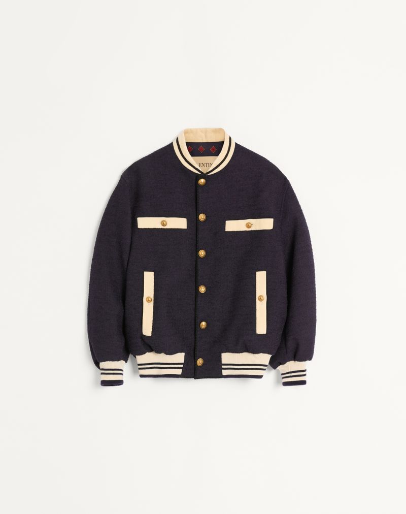Bomber Cotton Tweed Bleu Marine — Valentino
