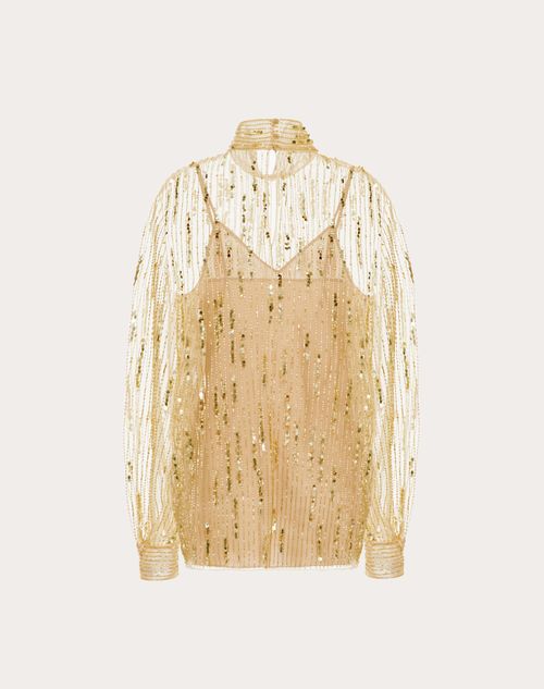 Valentino - Tulle Illusione Embroidered Top - Gold - Woman - Shirts & Tops