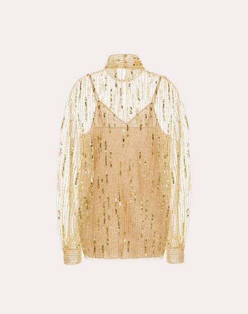 Valentino - Tulle Illusione Embroidered Top - Gold - Woman - Shirts And Tops