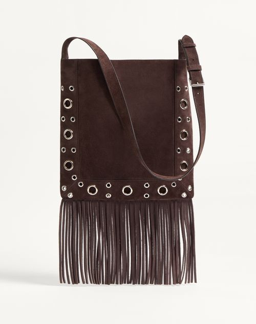 Valentino Garavani - Valentino Garavani Nellcôte Suede Shoulder Bag With Fringes - Testa Di Moro - Woman - Shoulder Bags