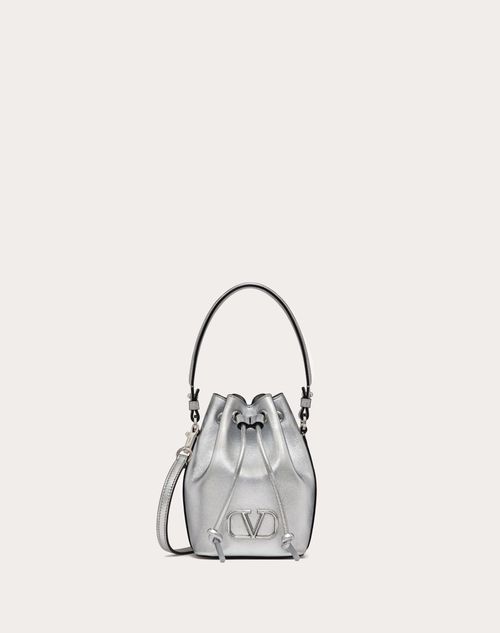 Valentino Garavani - Mini Vlogo Signature Bucket Bag In Metallic Nappa Leather - Silver - Woman - Gifts For Her