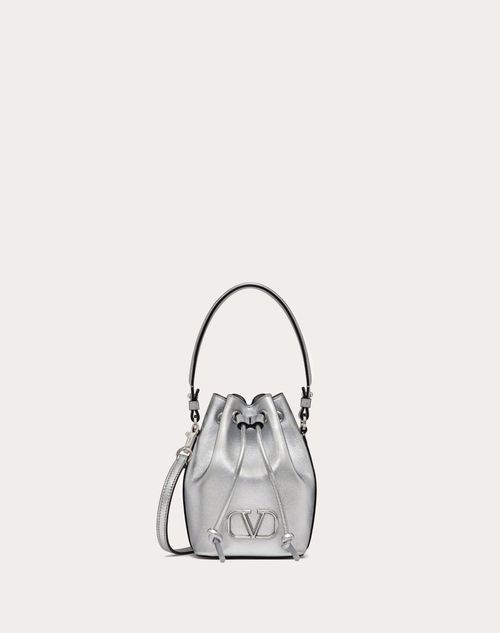 Valentino Garavani - Mini Vlogo Signature Bucket Bag In Metallic Nappa Leather - Silver - Woman - Mini And Micro Bags