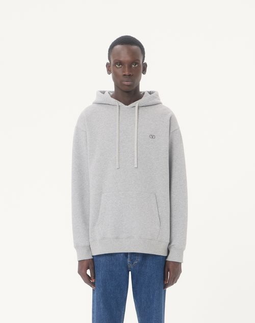 Valentino - Valentino Cotton Hoodie With Vlogo Embroidery - Grey - Man - T-shirts And Sweatshirts