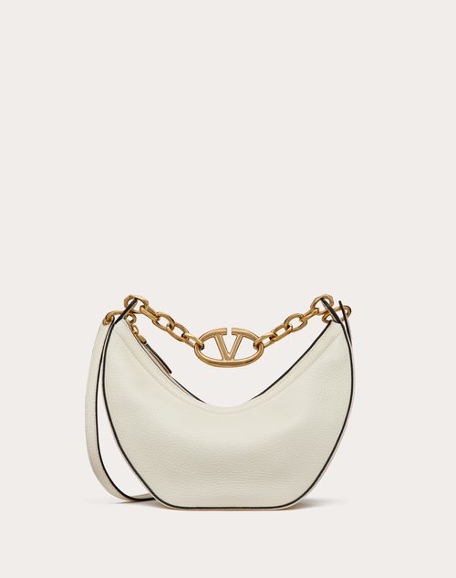 Small Vlogo Moon Hobo Bag In Leather With Chain for Woman in Ivory