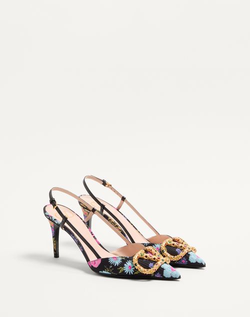 Valentino Garavani - Vlogo Signature Slingback Pumps In Papier Floral Moiré Fabric 80mm - Multicolour - Woman - Woman Shoes Sale