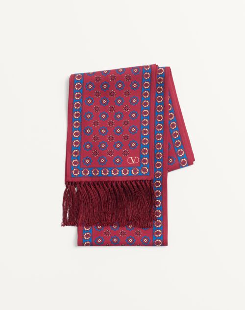 Valentino Garavani - Bufanda Bandeau De Seda Con Flecos Con Diseño Chamber - Rojo/cerúleo/crema/marfil - Hombre - Shelf - M Accessories - Scarves