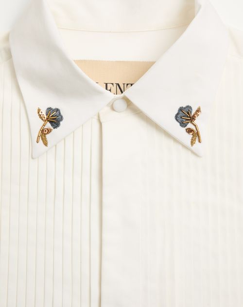 Valentino - Valentino Cotton Poplin Shirt With Pleated Plastron And Embroidery On The Collar - White - Man - Shirts