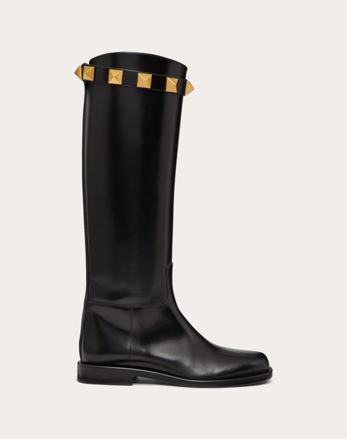 Valentino Garavani - Bottes Roman Stud En Cuir De Veau. Talon : 15 mm - Noir - Femme - Bottes