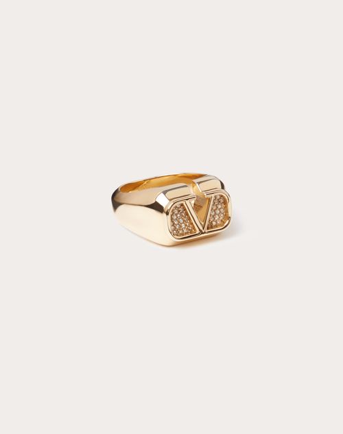 Valentino Garavani - Vlogo Signature Metal And Swarovski® Crystal Ring - Gold - Man - Jewelry