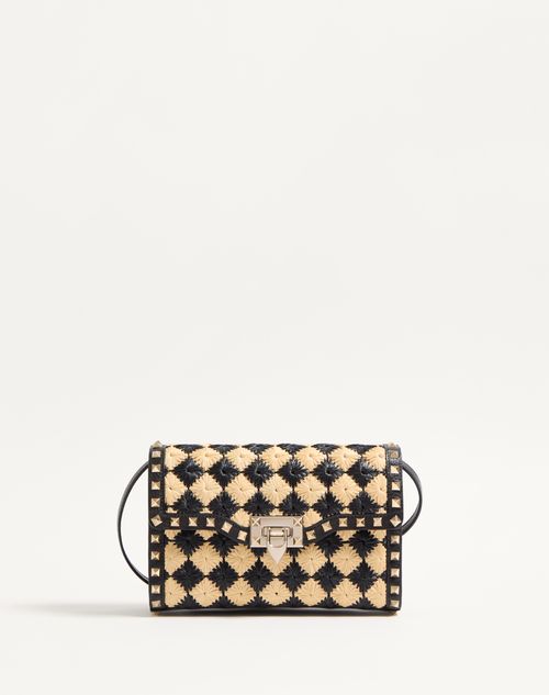 Valentino Garavani - Valentino Garavani Rockstud Small Shoulder Bag In Embroidered Synthetic Raffia - Natural/black - Woman - Rockstud - Bags