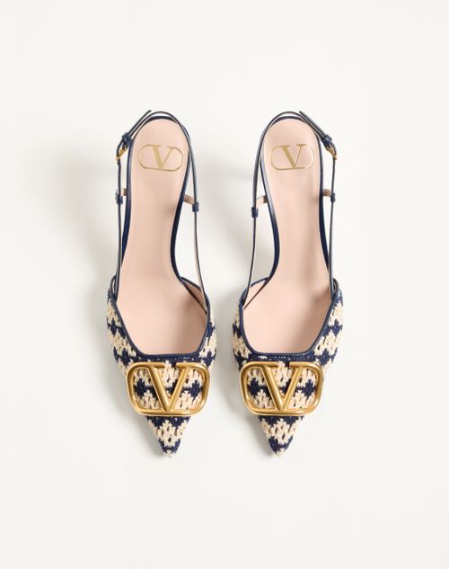 Valentino Garavani - Vlogo Signature Slingback Pumps In Crochet Fabric 80mm - Blue/beige - Woman - Pumps