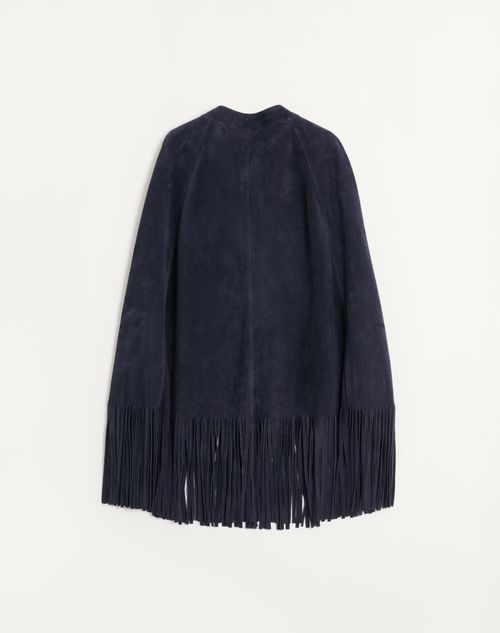 Valentino - Suede Cape With Fringes - Navy - Man - Coats And Blazers