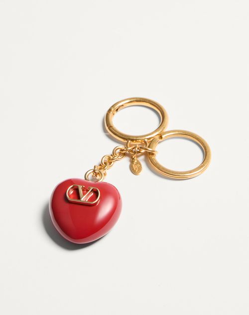 Valentino Garavani - Coeur Royal Bag Charm With Key Ring In Metal And Enamel - Antique Brass/red - Woman - Shelf - W Acc - Keyrings And Bag Charms