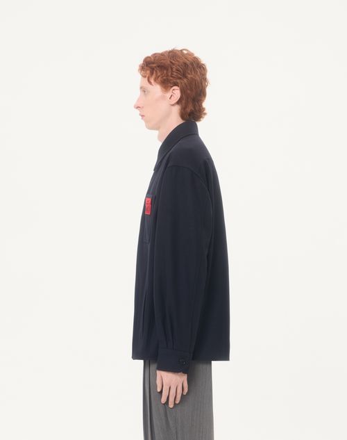 Valentino - Valentino Shirt Jacket In Lightweight Wool Cloth With You Can Come To My Villa Label - Navy - Man - Outerwear