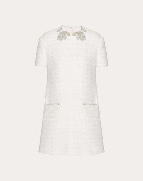 Valentino - Embroidered Glaze Tweed Short Dress - Ivory/silver - Woman - Ready To Wear