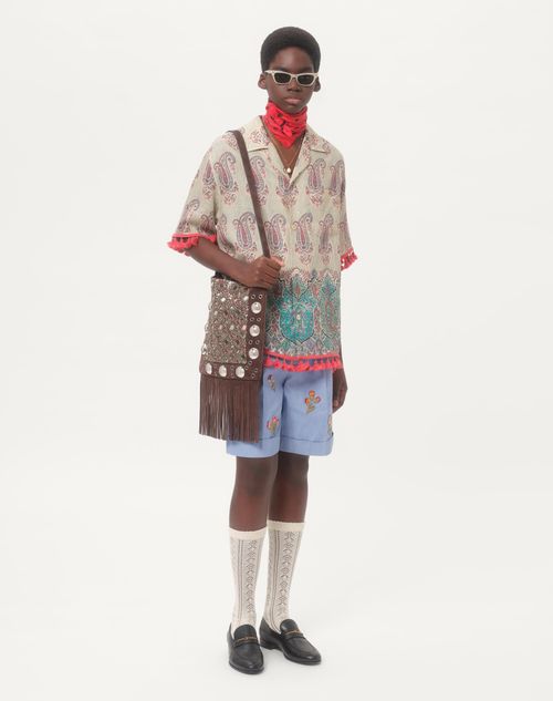 Valentino - Lightweight Linen Bowling Shirt With Voyage Imaginaire Print - Multicolor - Man - Shirts