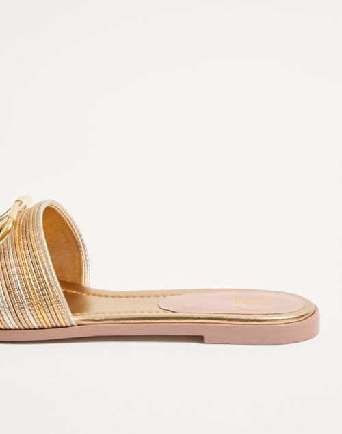 Valentino Garavani - Vlogo Signature Metallic Leather Slide Sandal With Cornely Embroidery - Gold - Woman - Slides And Thongs