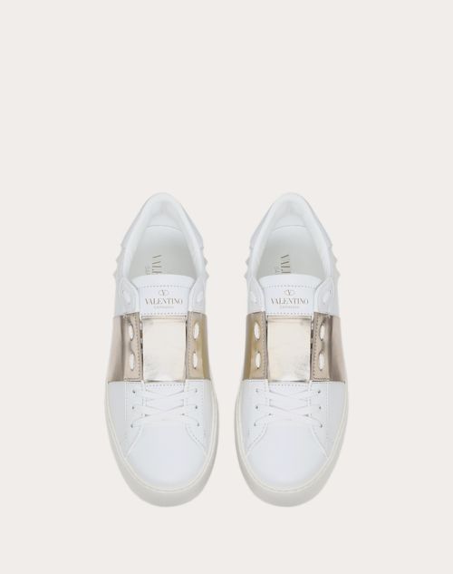 Open Sneaker With Metallic Stripe for Woman in White/platinium | Valentino  US
